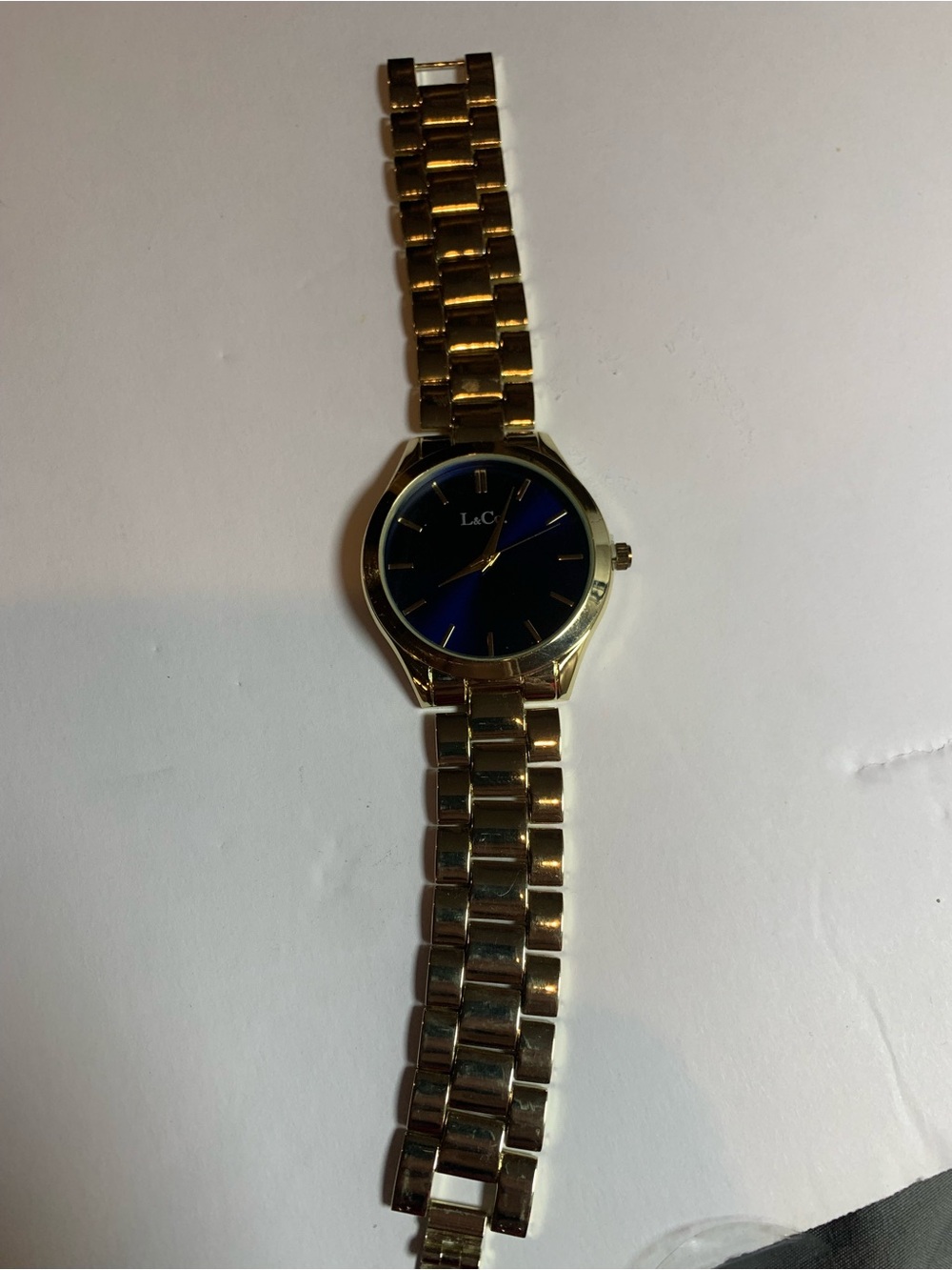 L&Co. Women’s Gold Tone Watch Blue Dial Metal Bracelet Fashion Wristwatch